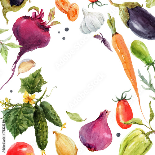 Watercolor vegetable vector frame