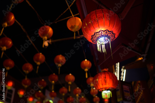 The Chinese lamps burning at night