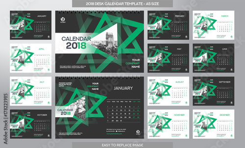 Desk Calendar 2018 template - 12 months included - A5 Size