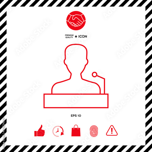 Speaker, orator speaking from tribune - line icon