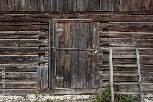 Old wooden barn door.