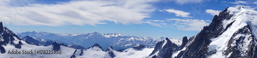 Panorama of the Alps in June. View of the Mont Blanc massif.