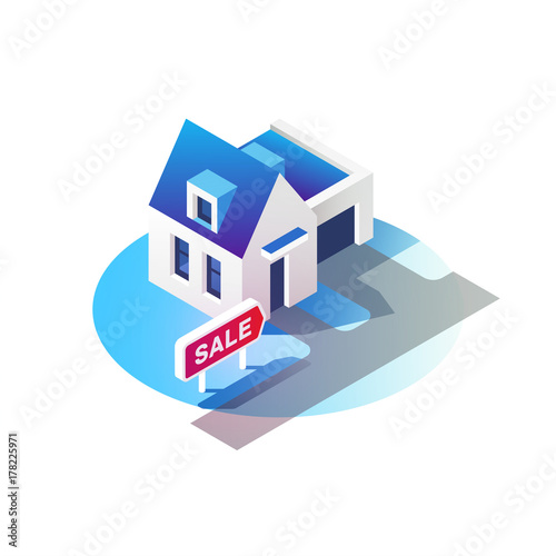 House for sale. Real estate concept. Isometric vector illustration.