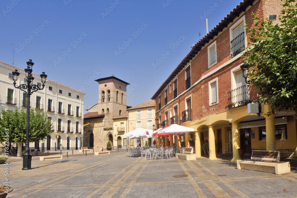 Square and Romanesque church of Santiago, Carrion de los Condes, Palencia province, Spain