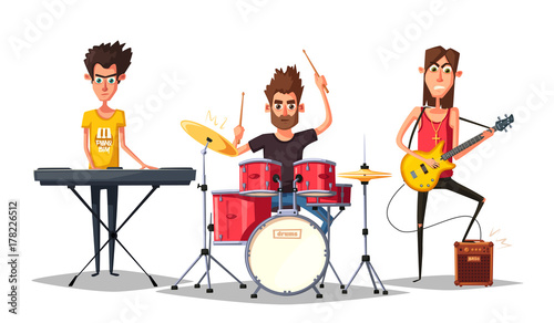 Rock music poster. Old school party. Cartoon vector illustration.