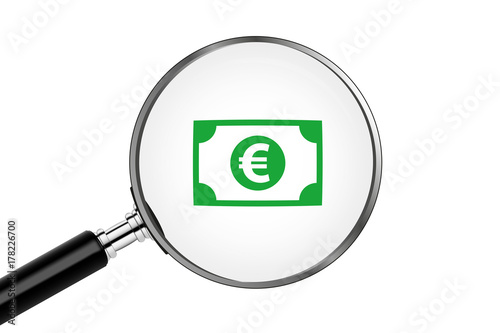 Lupe sucht/findet - Geldschein - Euro
