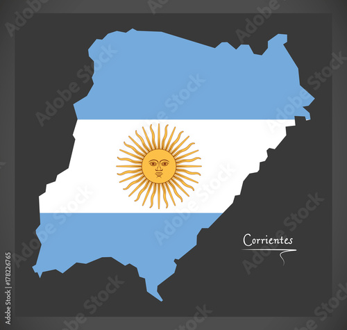 Corrientes map of Argentina with Argentinian national flag illustration