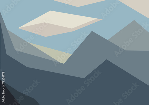 Blue Geometric Mountain Landscape