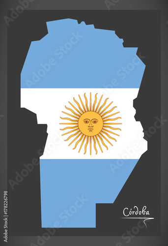 Cordoba map of Argentina with Argentinian national flag illustration