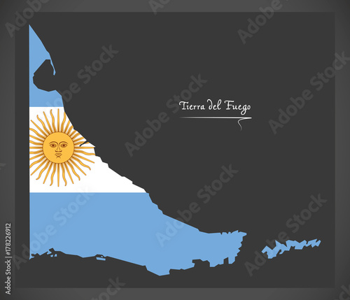 Tierra del Fuego map of Argentina with Argentinian national flag illustration