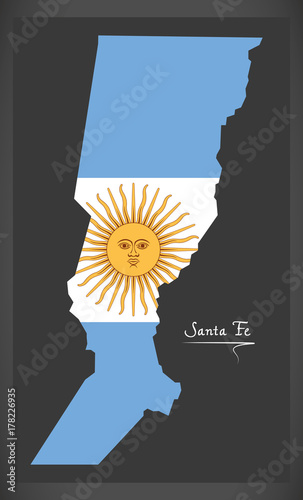 Santa Fe map of Argentina with Argentinian national flag illustration