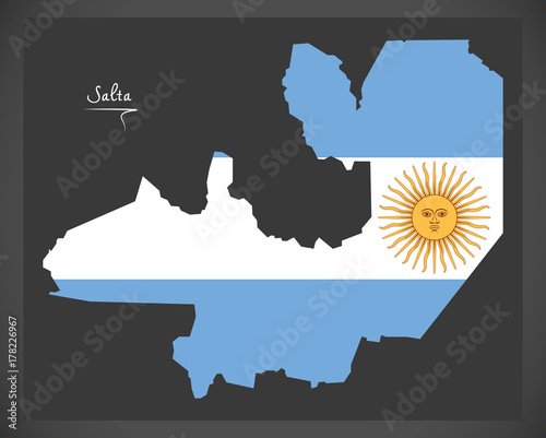 Salta map of Argentina with Argentinian national flag illustration