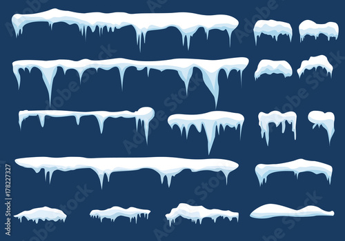 Fotografia Set of snow icicles, snow cap isolated