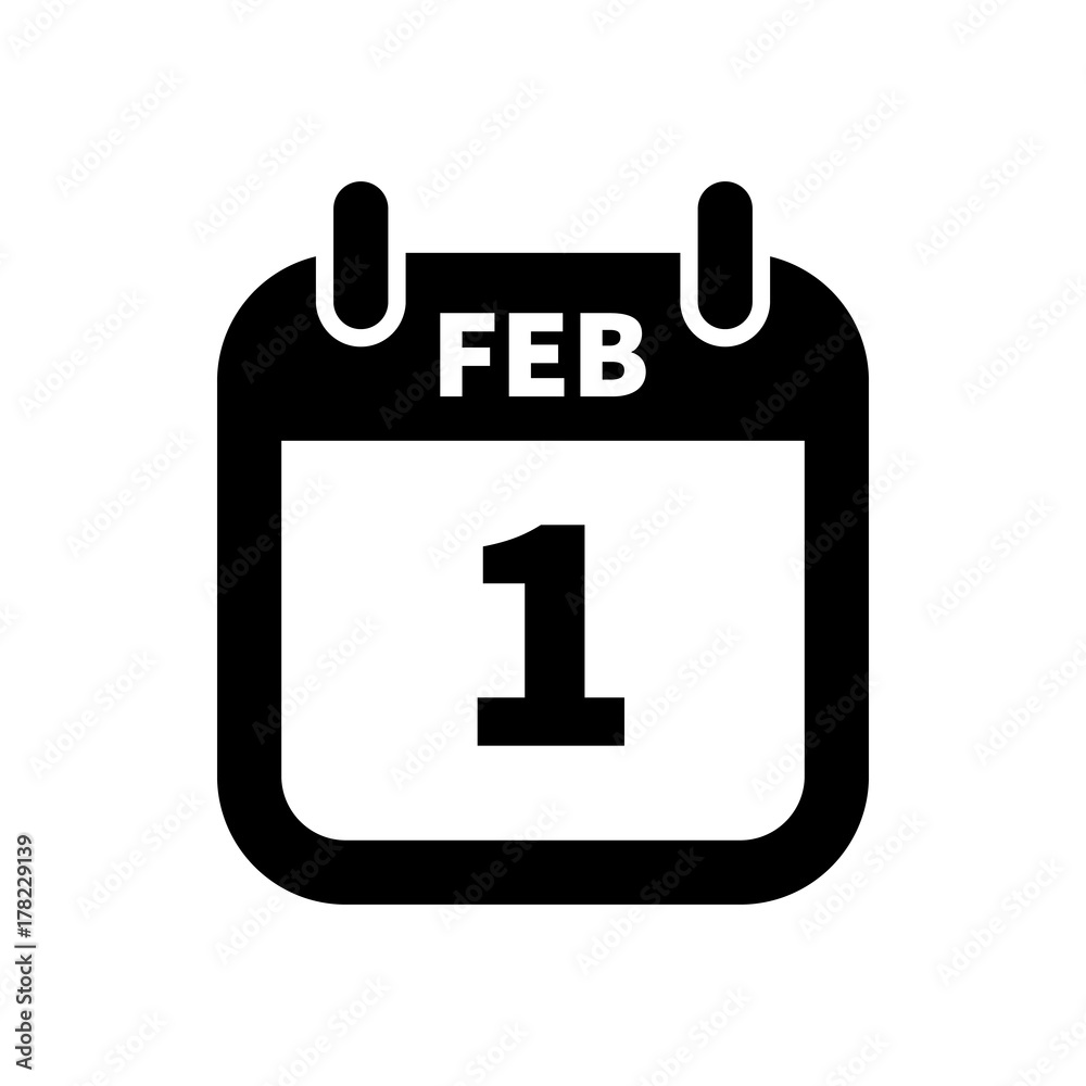 Simple black calendar icon with 1 february date isolated on white Simple black calendar icon with 1 february date isolated on white