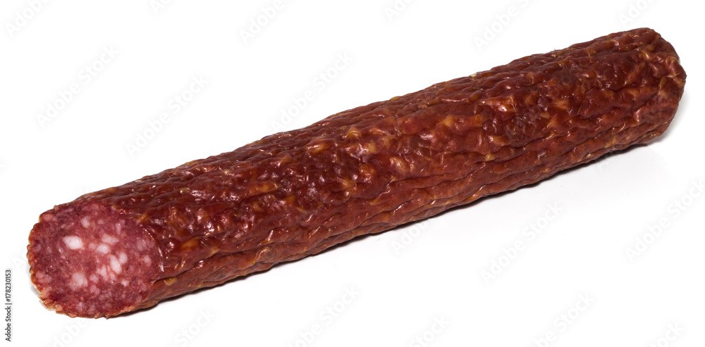 Salami smoked sausage isolated on white background Salami smoked sausage isolated on white background