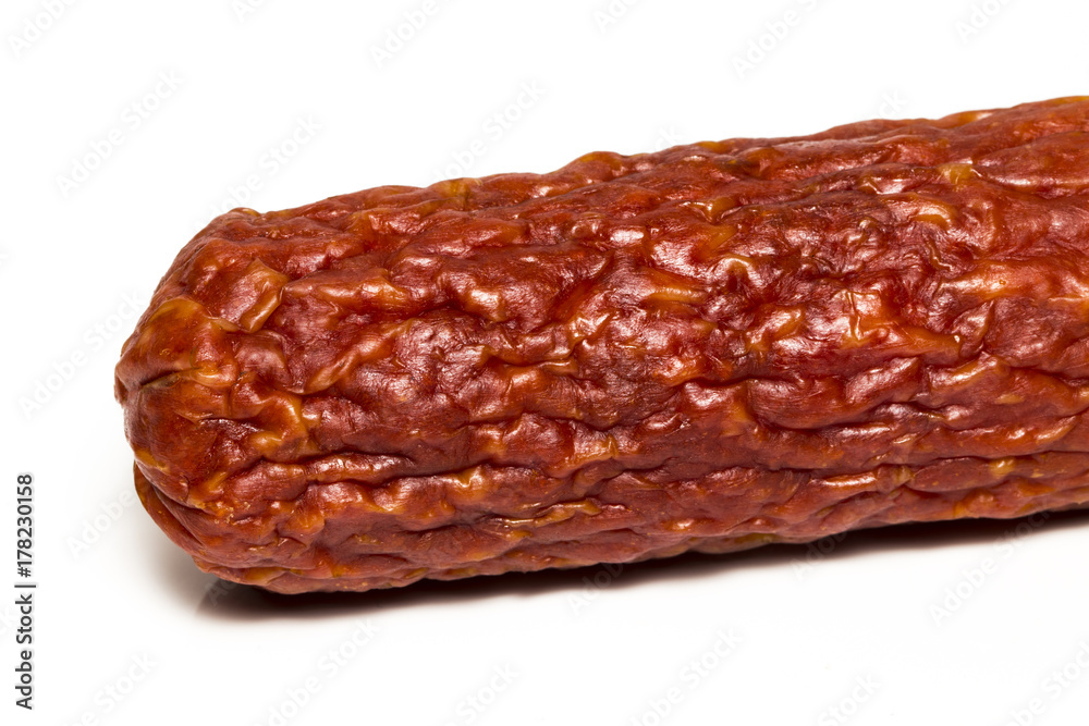 Salami smoked sausage isolated on white background