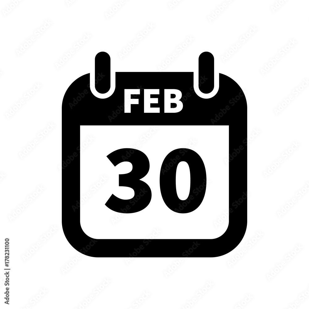 Simple black calendar icon with 30 february date isolated on white Simple black calendar icon with 30 february date isolated on white