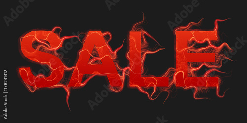 Vector Sale text background with red fire flames. Wavy threads from red letters. Hot Black friday sale illustration. Thin curly flames. eps10