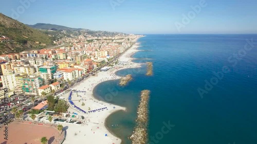 Aerial of the old town district, Ventimiglia, Italy, July 2017.