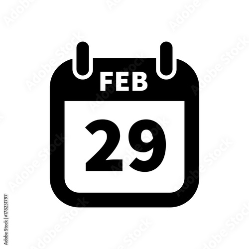 Simple black calendar icon with 29 february date isolated on white