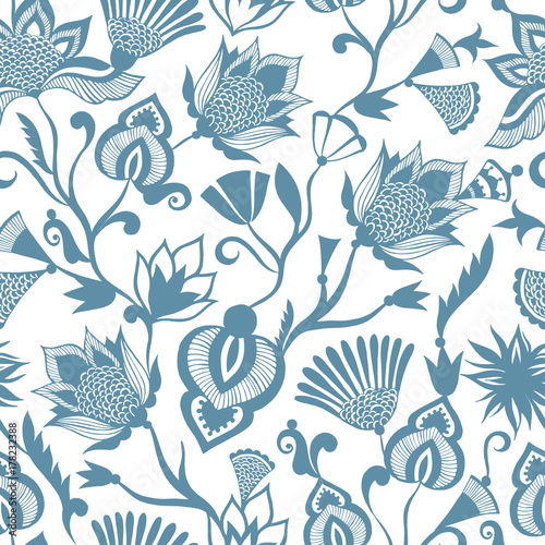 Vintage ethnic seamless pattern with floral elements.