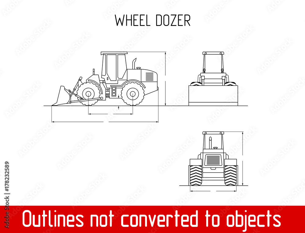 typical wheel dozer overall dimensions outline blueprint template typical wheel dozer overall dimensions outline blueprint template