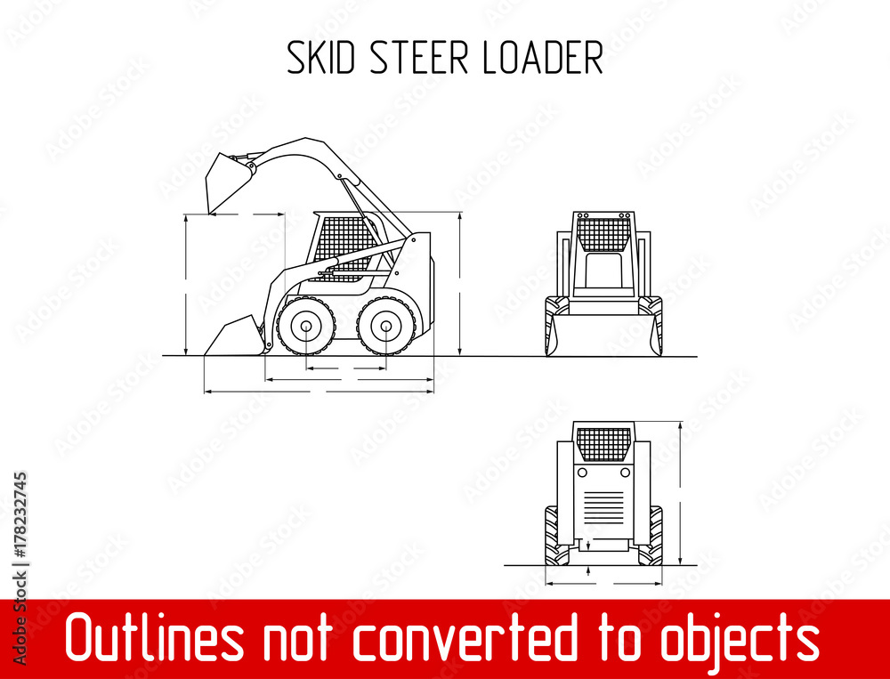 typical skid steer loader overall dimensions outline blueprint template  Stock Vector | Adobe Stock