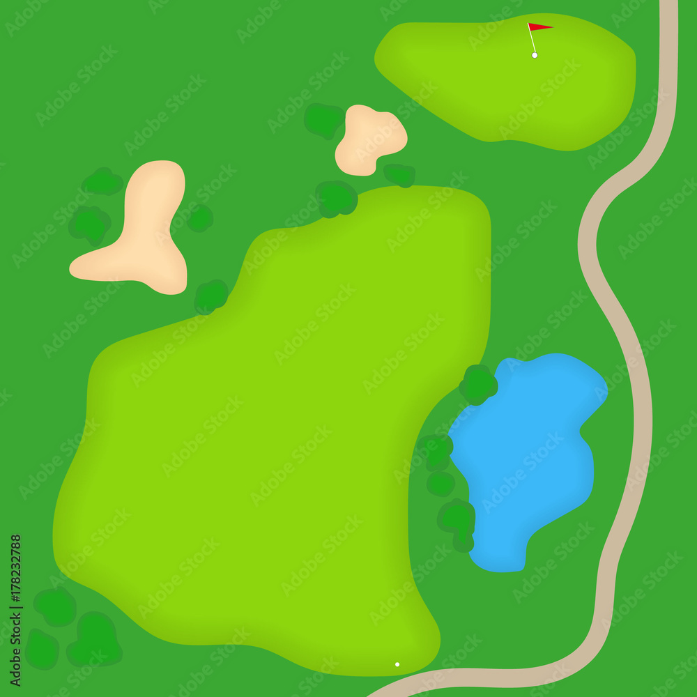 Cartoon golf field. Top view of golf grass. Vector illustration. Stock ...