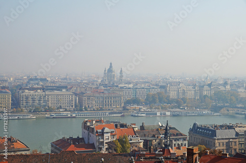 Panorama of Budapest. View of the building of the Parliament of Hungary. The Danube River.