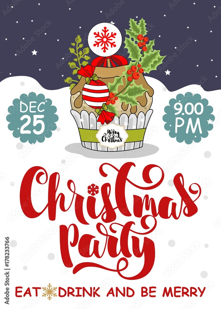 Christmas party and sweets banner. Drawn text lettering Christmas party and sweets banner. Drawn text lettering
