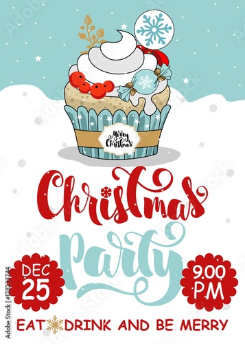 Christmas party and sweets banner. Drawn text lettering