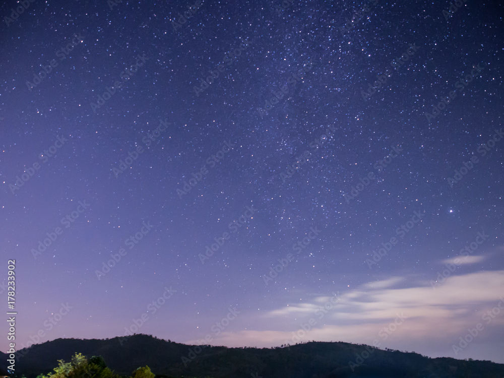 The little Milky way galaxy above the mountain in the morning. The little Milky way galaxy above the mountain in the morning.