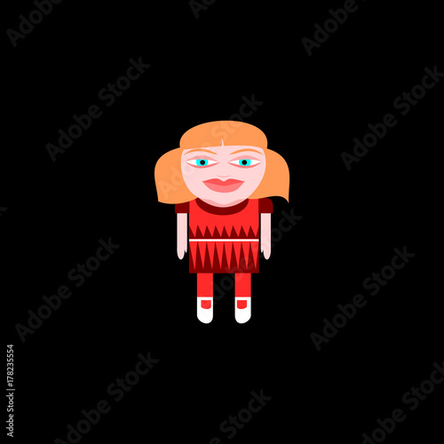 Vector little girl doll toy red stylized on black