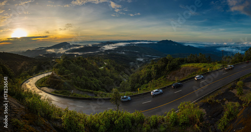 Mountain view, mountain road,Mountain Morning,The road up the mountain,thailand