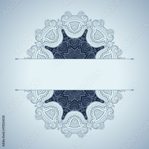 Floral oriental pattern. Background with round lace ornament. Template of oriental greeting card or invitation