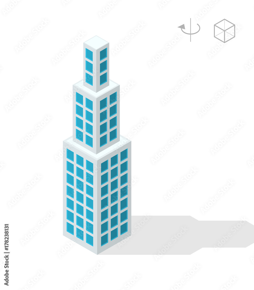 Isometric High Quality City Element on White Background. Skyscraper