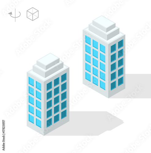 Isometric High Quality City Element on White Background . Skyscraper