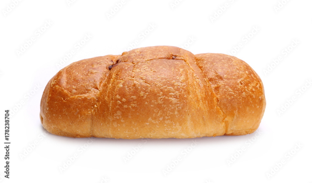Chocolate bread, cake with flakes isolated on white background Chocolate bread, cake with flakes isolated on white background