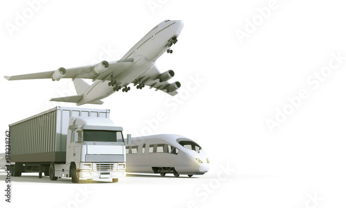 Logistics and transportation vehicle service  in freight cargo on isolate Background / 3D rendering