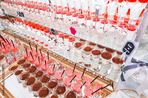 Different kinds of baked sweets on a buffet