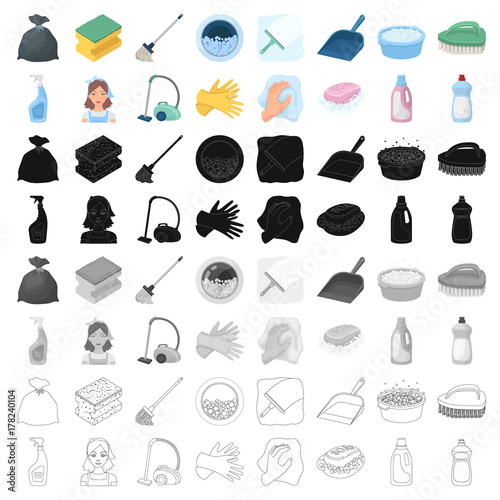 Cleaning set icons in cartoon style. Big collection of cleaning vector symbol stock illustration