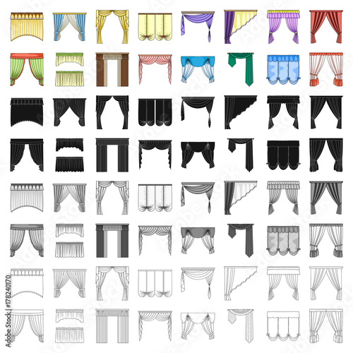 Fabric, textiles, interior and other curtains elements. Curtains set collection icons in cartoon style vector symbol stock illustration web.