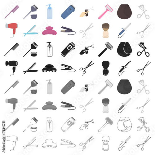 Hairdressery set icons in cartoon style. Big collection of hairdressery vector symbol stock illustration