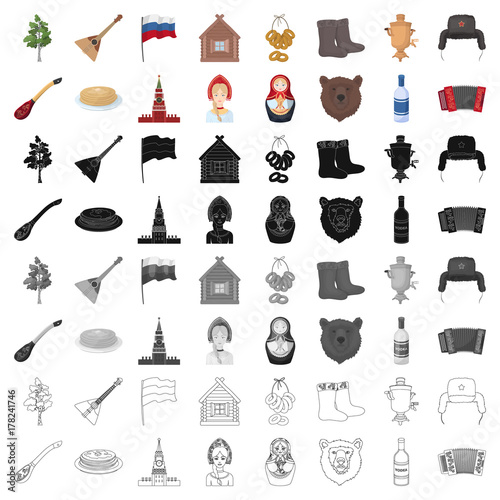 Russia country set icons in cartoon style. Big collection of Russia country vector symbol stock illustration