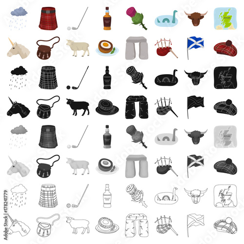 Scotland country set icons in cartoon style. Big collection of Scotland country vector symbol stock illustration