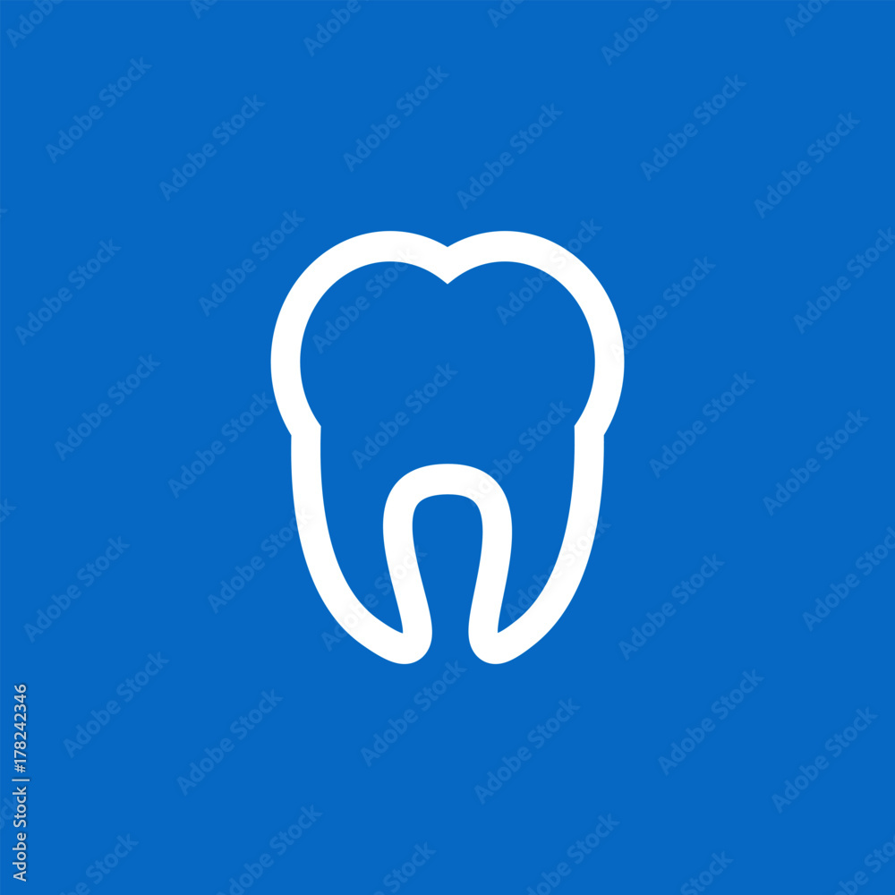 Tooth flat icon - white icon isolated on blue background. Can be use for dentist logo Tooth flat icon - white icon isolated on blue background. Can be use for dentist logo