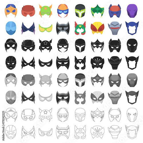 Superhero mask set icons in cartoon style. Big collection of superhero mask vector symbol stock illustration