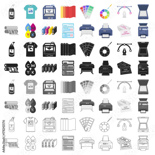 Typography set icons in cartoon style. Big collection of typography vector symbol stock illustration