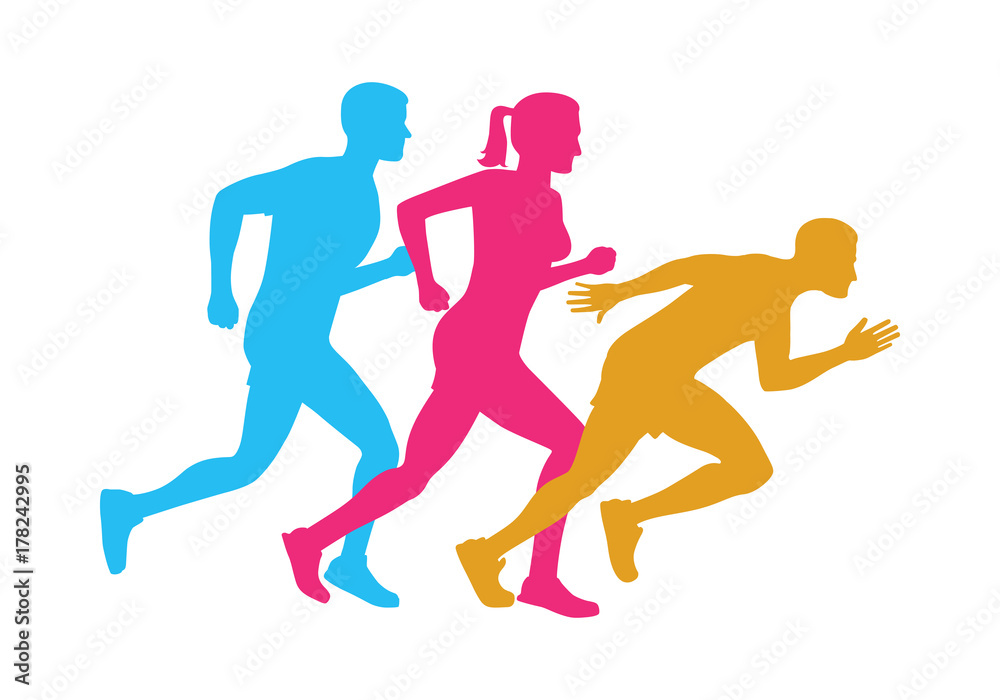 Colorful Silhouettes of Running Men and Woman