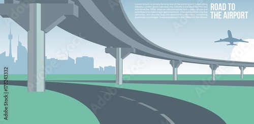 Overpass or bridge, in a city road to airport cityscape suburban or urban cool vector banner or poster illustration